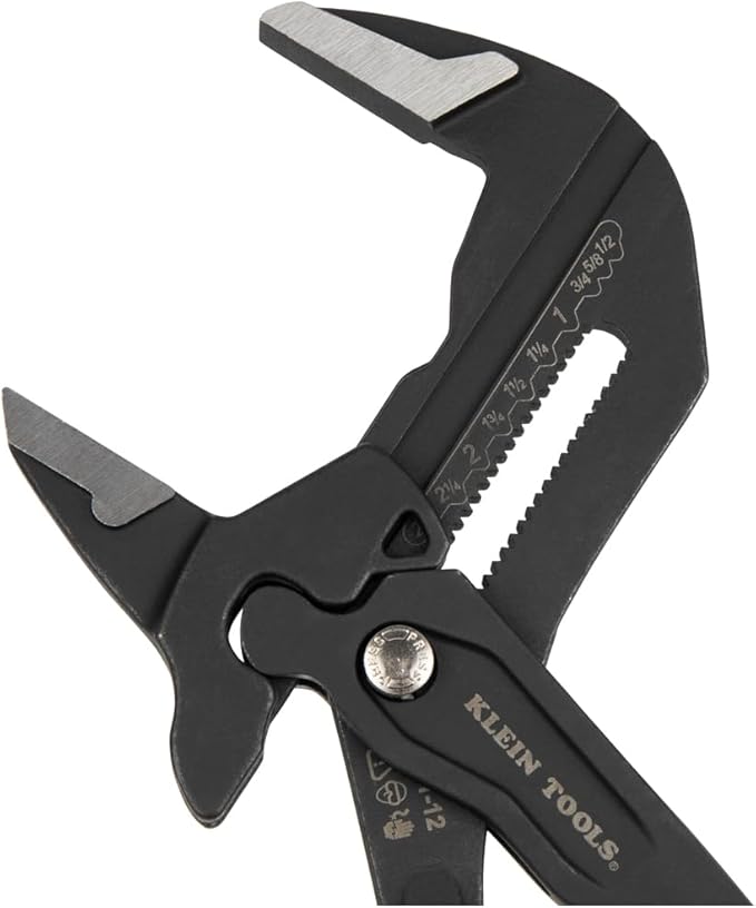 Klein Tools D53112 Compact Plier Wrench, High Leverage Multi-Use Adjustable Plier Wrench with Smooth Jaws, 12-Inch