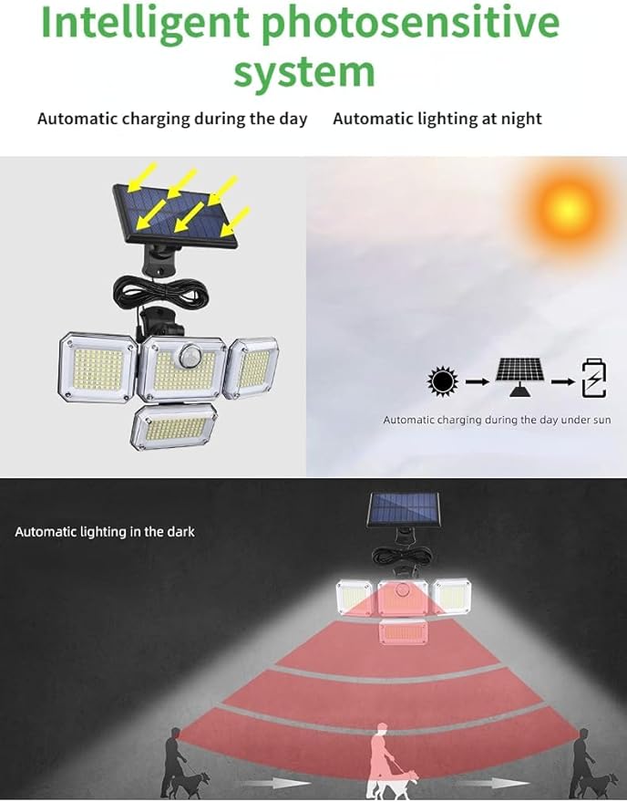 Generic Solar Outdoor Lights 3500LM 333 LED Security Lights with Remote Control,4 Heads Motion Sensor Lights, IP65 Waterproof,320° Wide Angle Flood Wall Lights with 3 Modes(2 Packs), Black