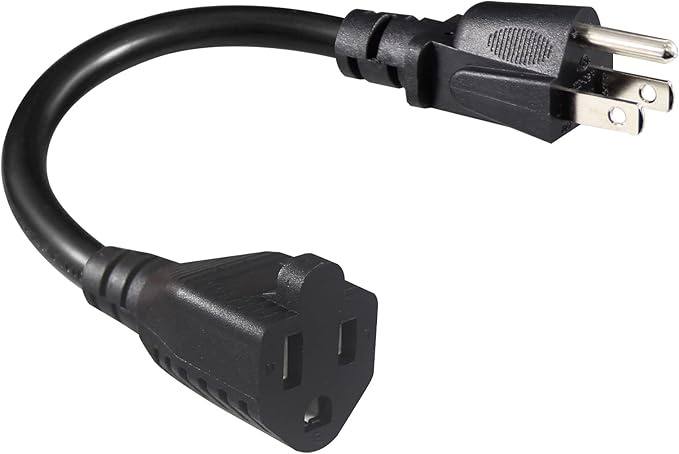 [1 Pack] 6inch Short Power Extension Cord - Black 3 Prong Mini Indoor Grounded Extension Cord,16AWG Small Electrical AC Extension Cord for Outlet Saver,Rated for 13AMP Home Appliance Extender Lead