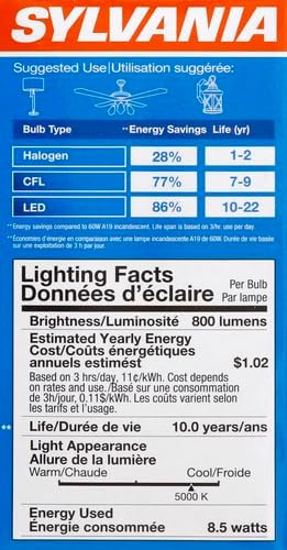 SYLVANIA LED A19 Light Bulb, 60W Equivalent, Efficient 8.5W, Frosted, 5000K, Daylight - (79284), 4 Count (Pack of 1)