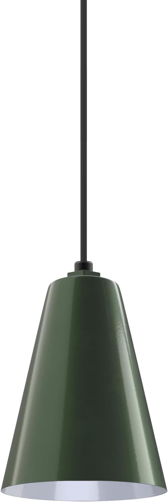Steel Lighting Co. Laurel Pendant Light | Ceiling Mounted | 8.5 inch Cone Shade | Modern Contemporary Farmhouse Style Made in America | Black Cord |Hunter Green Exterior/White Interior