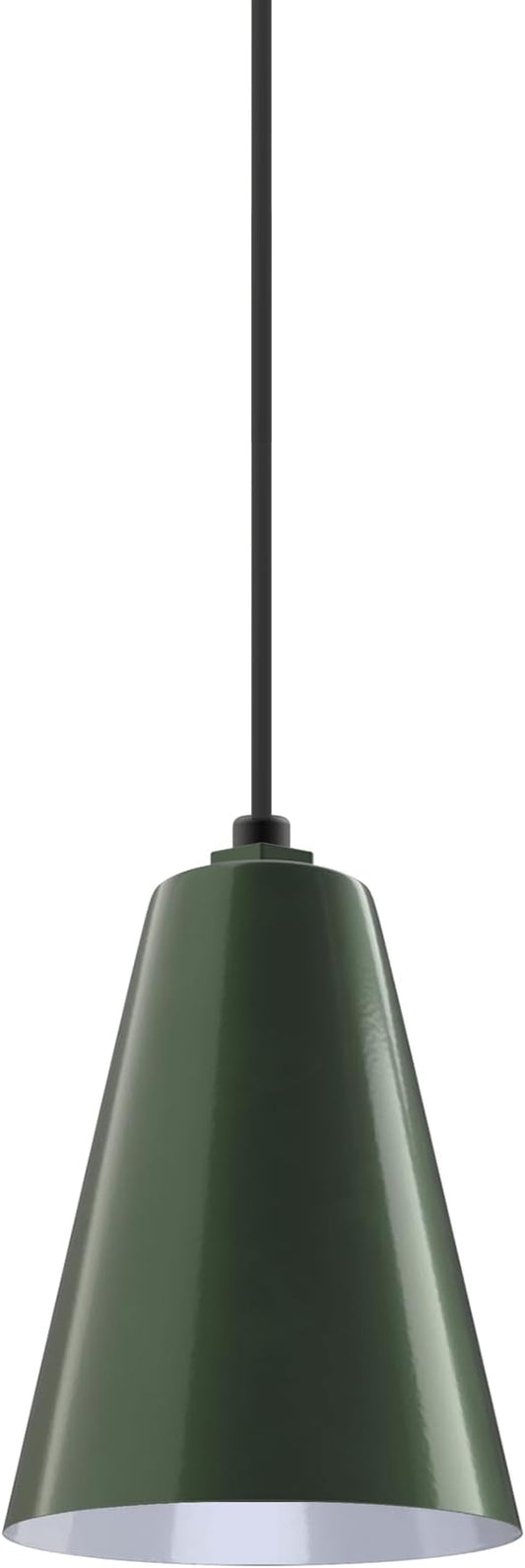Steel Lighting Co. Laurel Pendant Light | Ceiling Mounted | 8.5 inch Cone Shade | Modern Contemporary Farmhouse Style Made in America | Black Cord |Hunter Green Exterior/White Interior