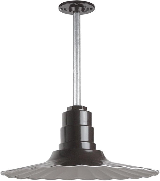 Steel Lighting Co. Eagle Rock Pendant | Ceiling Mounted Light | 16 inch Radial Wave | 12 inch Stem | Heavy Duty Steel Retro Farmhouse Style Made in America | Dark Bronze Exterior/White Interior