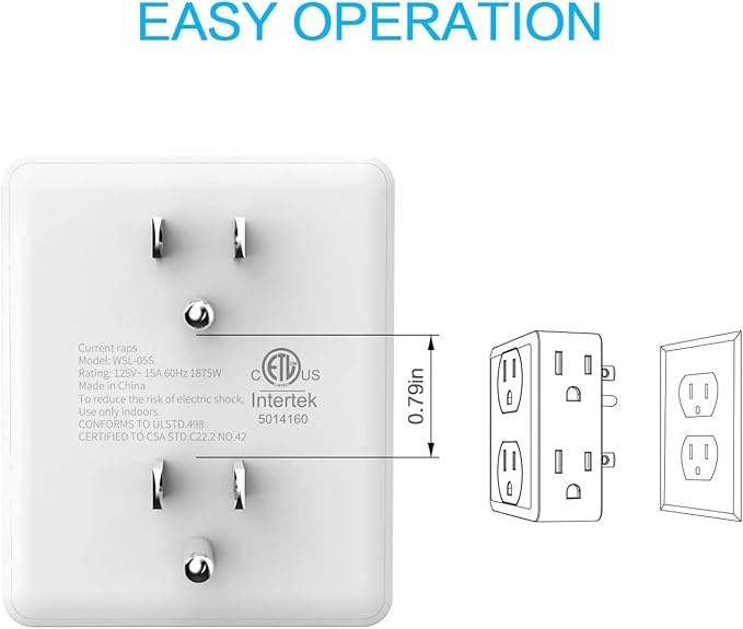Outlet Extender, HICITY Multi Plug Outlet with 6 Electrical Outlets Adapter, 3-Prong Wall Outlet Tap for Cruise Ship Home Office Dorm, White (1 Pack)