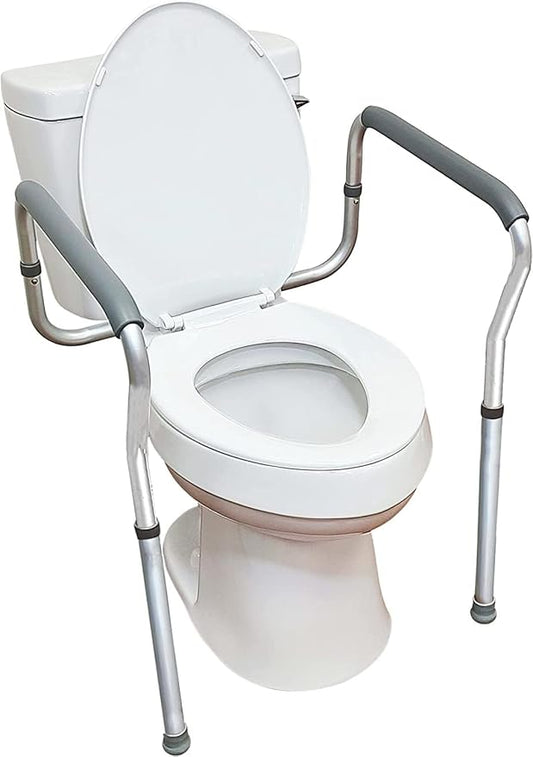 Carex Toilet Safety Rails, Adjustable and Detachable Toilet Safety Frame with Handles for Elderly, Handicap, or Disabled, Heavy-Duty Non-Slip Bathroom Grab Bar, with Padded Handles and Aluminum Frame