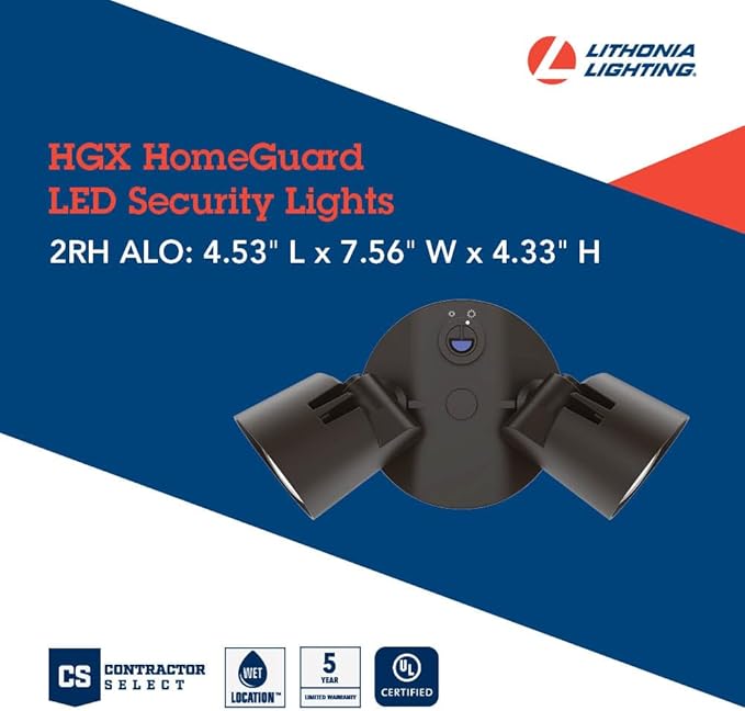 Lithonia Lighting HomeGuard 2-Light LED Outdoor Flood Lights, Outdoor LED Lights, Dusk to Dawn Sensor, Adjustable Lumens, 4000K Cool White, Round Heads, White (HGX LED 2RH ALO 40K 120 PE WH M2)