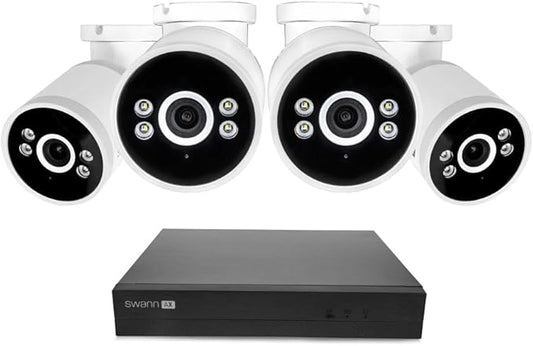 Swann AdvancedX Wired NVR 4K Security Camera System, 8 Channels, 4 PoE Cameras Outdoor, 1TB HDD Storage, Color Night Vision, Smart AI Video Analytics/Alerts, Motion Detection, 24/7 Recording