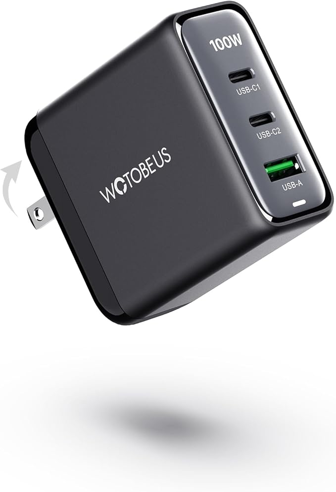 WOTOBEUS USB C GaN3 Wall Charger Block - ETL, 3 Independent Ports, PD 100W & PPS 45W Super Fast Charging, Type-C Laptops Power Adapter, Fit for MacBook iPad iPhone 16/15 Galaxy S25/S24 Pixel Motorola