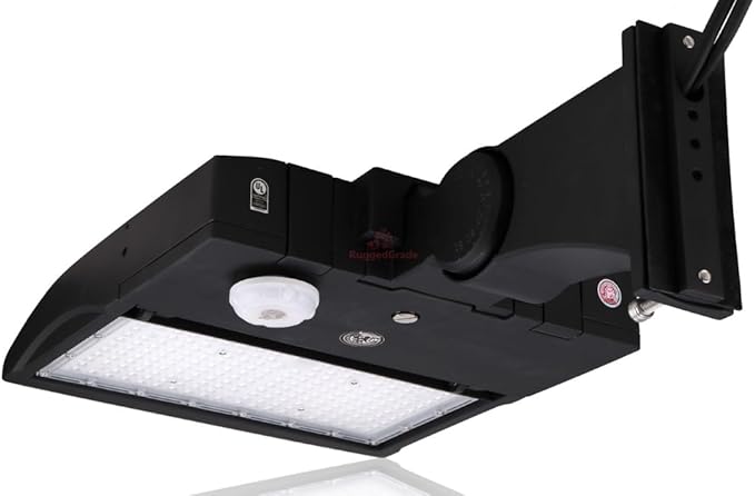 RuggedGrade 150W - NextGen IV Series LED Parking Lot Light with Motion Sensor - Color Selectable 30K/40K/50K - Arm Mount - Black