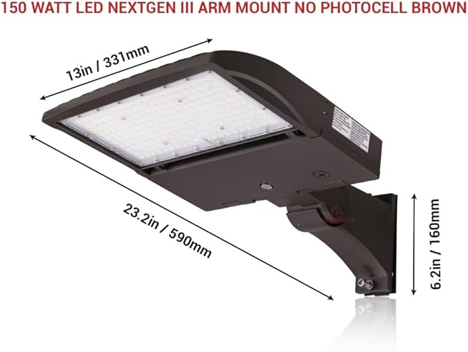 High Voltage 277-480V - 150 Watt LED NextGen III Parking Lot Lights - 21,000 Lumen - 5000K - ARM Mount - Brown - No Photocell