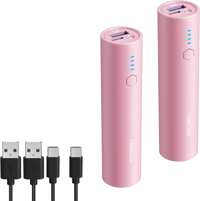 Portable Charger, S03 2 Pack 5000mAh Pocket Size Power Bank, Juice Style USB-C Output Compatible with iPhone 15/14/13/12/11 and Android Phone, Pink and Pink