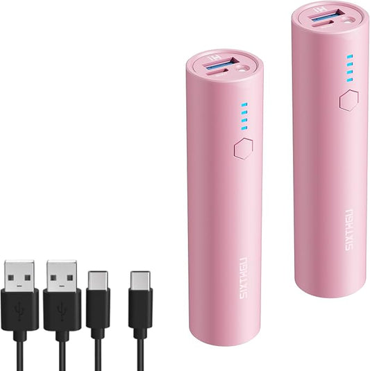Portable Charger, S03 2 Pack 5000mAh Pocket Size Power Bank, Juice Style USB-C Output Compatible with iPhone 15/14/13/12/11 and Android Phone, Pink and Pink