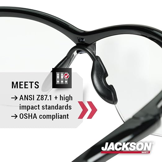 Jackson Safety SG Glasses Anti-Scratch Clear Lenses with Black Frame (Pack of 12 Pairs), 50000
