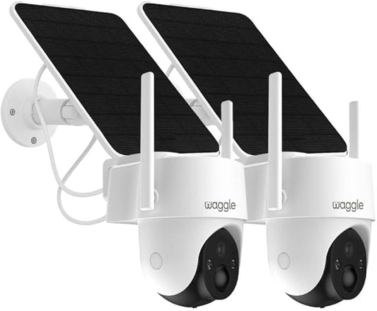 Waggle Pack of 2 4G LTE Security Outdoor Camera – No Wi-Fi Needed, Solar Powered, 355° Pan & 100° Tilt, Color Night Vision, Built-in SIM, Works with Multiple Carriers - Subscription Required