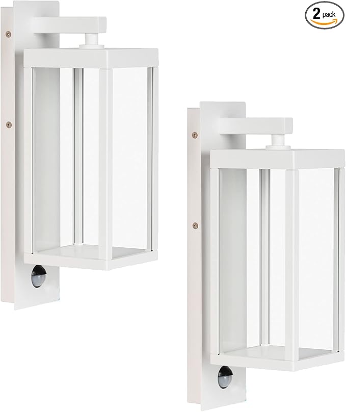 Lustrlach 2 Pack White Outdoor Wall Lights with Motion Sensor,15in LED Exterior Modern Porch Light Fixture IP54 Waterproof Wall Mount Lamp Wired for Outside Garden Front Door Patio