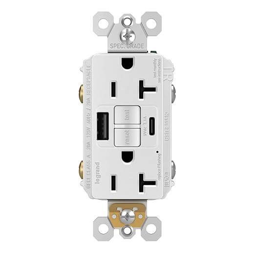 Legrand Radiant 2097TRUSBACW 15 Amp GFCI Self Test Tamper Resistant Decorator Duplex Outlet with USB Type A and C, White (1 Count)