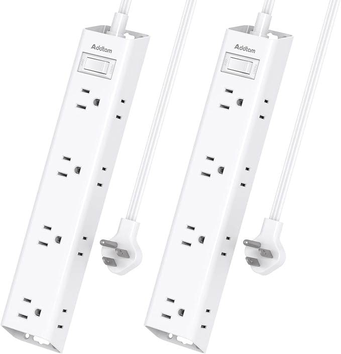 2 Pack Surge Protector Power Strip - Flat Plug Extension Cord, 12 Outlet Extender 3 Sides with Overload Protection, 5ft, 1050J, Wall Mount Multi Plug Adapter for Home Office College Dorm Essentials