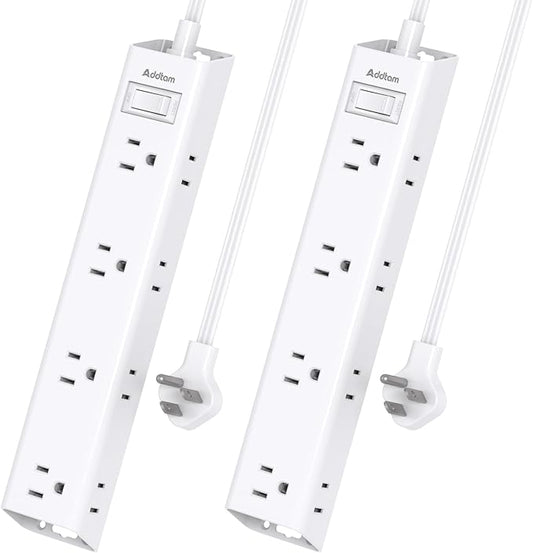 2 Pack Surge Protector Power Strip - Flat Plug Extension Cord, 12 Outlet Extender 3 Sides with Overload Protection, 5ft, 1050J, Wall Mount Multi Plug Adapter for Home Office College Dorm Essentials