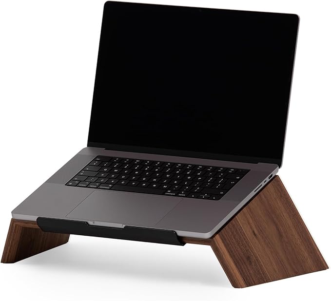 Oakywood Wooden Slanted Laptop Stand - Ergonomic Riser & Holder for 13-14" Laptops - Convenient Desk Stand Wood - 45x22x14cm - Walnut