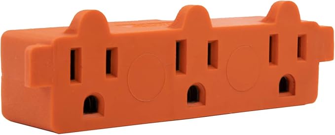 Maxxima Heavy Duty 3 Grounded Multi Outlet Adapter - Wall Plug Extender, Turns 1 Outlet into 3, Ideal for Garage, Workspace, and Indoor Use, Orange Adapter - Pack of 4