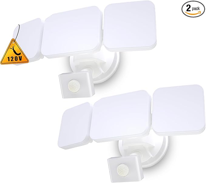 EMANER Motion Sensor Security Lights Outdoor, Dusk to Dawn & Motion Detector Adjust, Exterior Flood Lights 120V, 4500lm, Daylight White Frosted Lens Porch Light Waterproof (2-Pack, White)