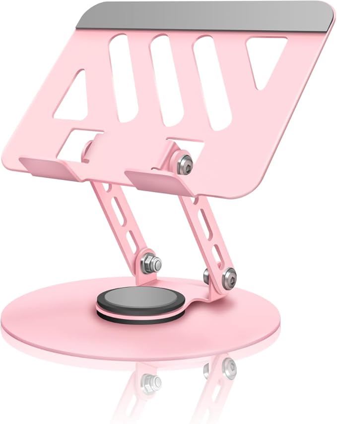 Pink 360° Rotating Portable Tablet Stand|Adjustable Dual Rotary Shaft,Foldable | Compatible with iPads & 4-13.3" Tablets - Perfect for Work,Office,Travel,Home,Painting