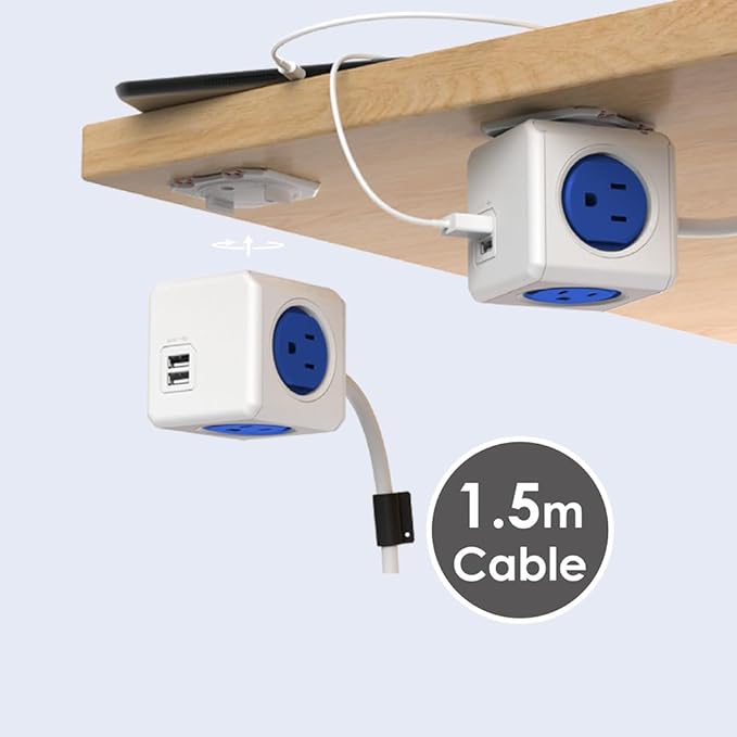 CILIA PowerCube Surge Protector Power Strip, 4 Outlets 2 USB Ports, 5Ft Extension Cord with Childproof Sockets, Compact for Travel, Home, Office, Dorm, Space-Saving Tangle-Free Design (4300USB Cube)