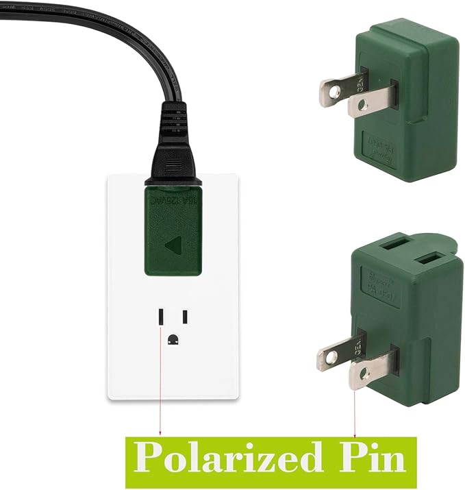 Right Angle Adapter,2-Prong 90 Degree Upward Angled AC Adapter, Polarized 2-Prong L Type Adapter, Vertical Right Angled Down Angle Power Adapter, PA-0507G Green Color