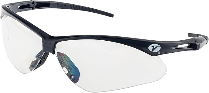 Veratti V1023N Safety Glasses, Clear Anti-Fog Lens, ANSI Z87.1, Removable Strap, Black Frame, Impact Resistant