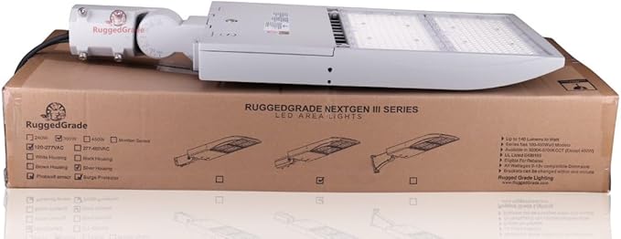 42,000 Lumen - 300 watt NextGen III LED Shoebox Lights - Dimmable - with Photocell - Slip FIT Mount -10KV Surge- Silver Gray Color