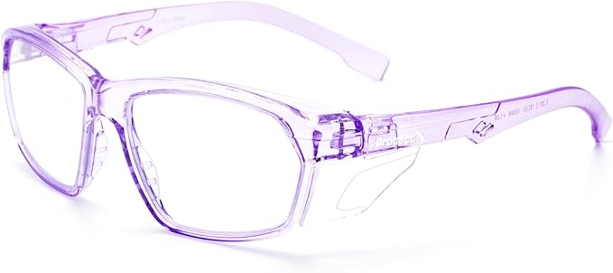 ProtectX Stylish Anti-Fog & Scratch-Resistant Safety Glasses, UV Protection Goggles, Anti-Impact Lightweight Glasses for Men＆Women Lilac Clear