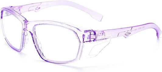 ProtectX Stylish Anti-Fog & Scratch-Resistant Safety Glasses, UV Protection Goggles, Anti-Impact Lightweight Glasses for Men＆Women Lilac Clear