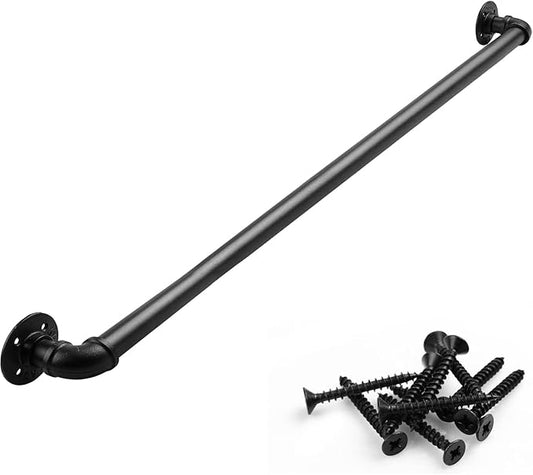 Pipe Stair Handrail, 4 Ft Metal Staircase Handrail, Black Galvanized Industrial Iron Hand Rail for Indoor & Outdoor Wall Mount Support, Wall Hand Railing,Safety Handle, Steps Baluster(HR02)