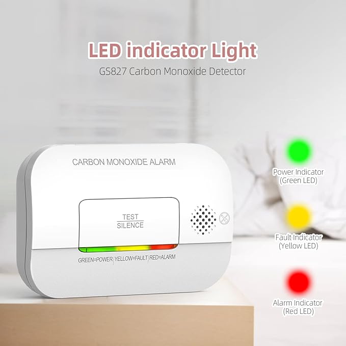 Carbon Monoxide Detector, 7 Year Sensor Life CO Detector with Battery Warning Indicator and Test Button, 85 dB, for Ceiling and Wall Mounting, White (4 Pack)