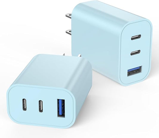 [2-Pack]iPhone 17 Charger Block,35W 3-Port Fast USB C Charger Block Wall Plug Multiport USB C Wall Charge Block for iPhone 17/17 Air/ 17 Pro/17 Pro Max/16/15/14/13/12, iPad Pro/iPad Air,iPad mini,iPad