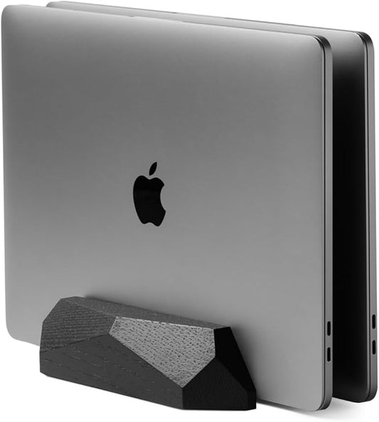 Oakywood Vertical Laptop Stand Wood - Adjustable Dual Slot Dock for Desk, Compatible with All MacBook Pro, MacBook Air, iPad, Handmade Black Stained Oak, Computer Stand, Holder for 2 Devices