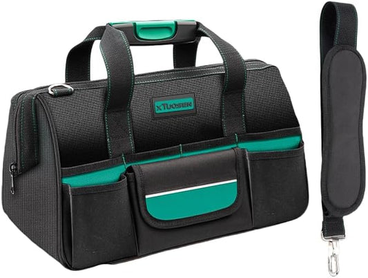 Tool Bag Heavy Duty 16.5-Inch with 16 Pockets Portable Handle Adjustable Shoulder Strap Waterproof Wide Mouth Tools Storage Organizer Carry Tote Box for Craftsman Electrician Mechanic (16.5-Inch)