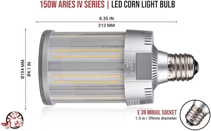 RuggedGrade Aries III Series 150W LED Corn Bulb | 22,200 Lumens | 5000K Daylight | E39 Mogul Base | Dimmable High Lumen Retrofit Lamp | Indoor/Outdoor Use | DLC 5.1 Premium