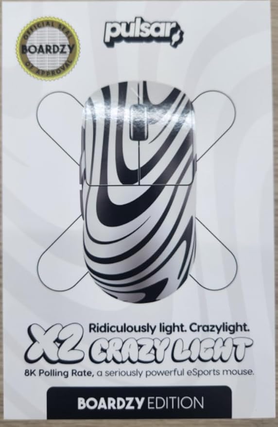 Pulsar Gaming Gears X2 Crazylight Wireless Gaming Mouse, Ultra Lightweight 1.27 oz (36g), Optical Switch, 32000 DPI, 750 IPS, XS-1 Sensor, 8k Compatible (Boardzy Edition)