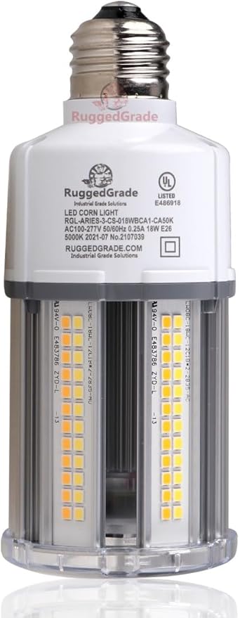 RuggedGrade Aries III CS Series 18W LED Corn Bulb | 2,430 Lumens | Color Selectable 3000K/4000K/5000K | E26 Base | Dimmable with 4KV Surge Protection | DLC 5.1 Premium