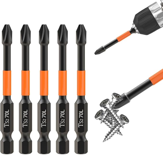 HUHAO Magnetic Drill Bits, 5pcs Non Slip Screwdriver Bit Set with S2 Alloy Steel Material, CNC Tip Magnetic Drill Bit, Fit for Professional Impact Driver Accessories Tool
