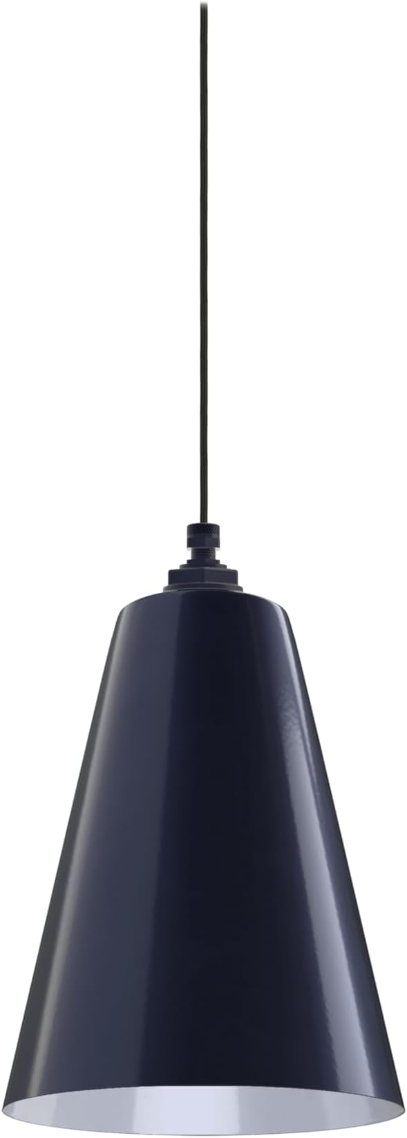 Steel Lighting Co. Laurel Pendant Light | Ceiling Mounted | 8.5 inch Cone Shade | Modern Contemporary Farmhouse Style Made in America | Black Cloth Cord | Navy Blue Exterior/White Interior