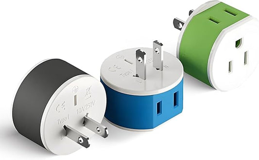 OREI Japan, Philippines Power Plug Adapter with 2 USA Inputs - Travel 3 Pack - Type A (US-6) Safe Use with Cell Phones, Laptop, Camera Chargers, CPAP, and More