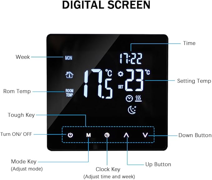Wi-Fi Smart Thermostat Temperature Controller for Electric Heating LCD Display Touch Screen Week Programmable App Control Underfloor Heating Thermostats for Home Office School Hotel