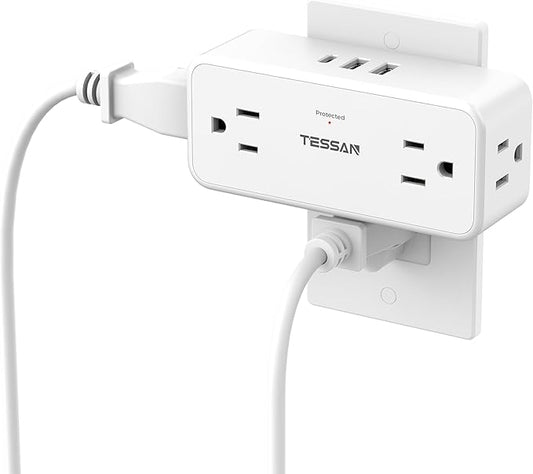 Multi Plug Wall Outlet, TESSAN 4 Outlet Extender with 3 USB (1 USB C), Multi Plug Surge Protector 900J, Multiple Wall Charger for Home Office Dorm Room Essentials, White