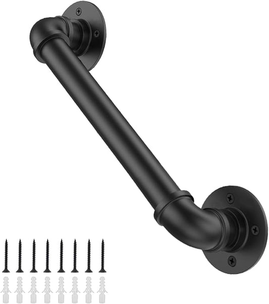 Willstar 2FT Industrial Staircase Handrail Non-Slip Pipe Bar Foot Rail Wall Mount Stair Rail Vintage Grab Bar for Steps Black Iron Pipe Handrail for Outdoor Indoor Stairs Loft Porch Hand Rail (2ft)