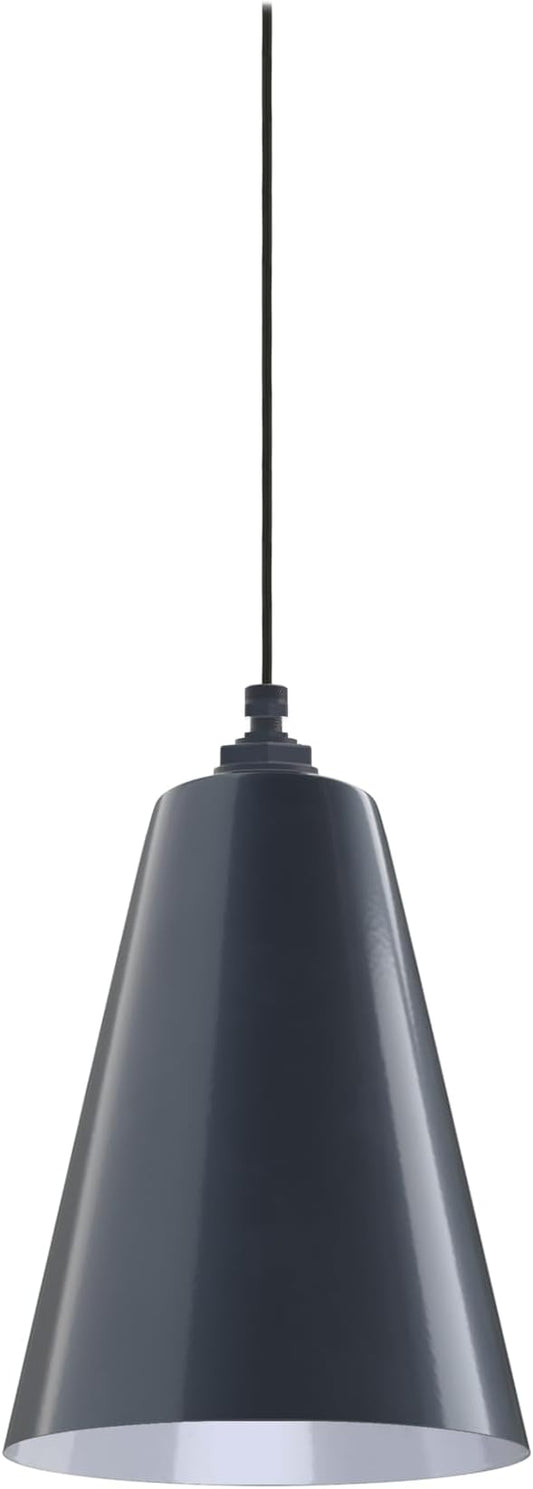 Steel Lighting Co. Laurel Pendant Light | Ceiling Mounted | 8.5 inch Cone Shade | Modern Contemporary Farmhouse Style Made in America | Black Cloth Cord | Gray Blue Exterior/White Interior