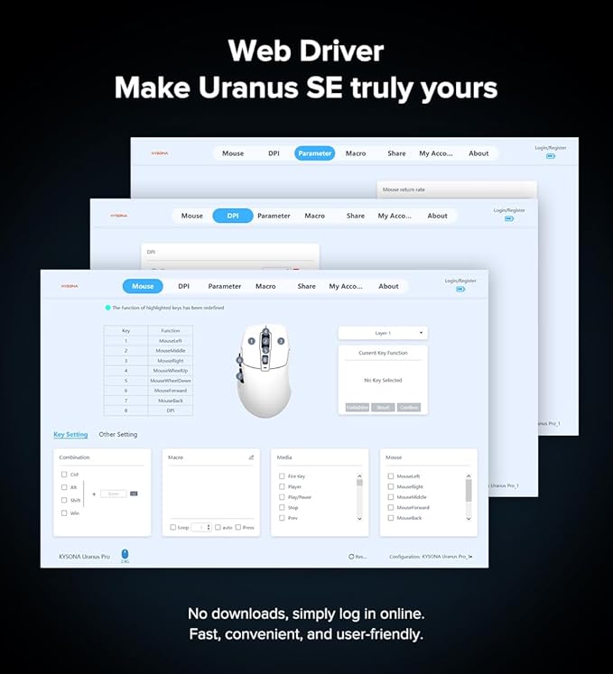 Wireless Gaming Mouse, 24000 DPI, 1K Polling Rate, Tri-Mode 2.4GHz/USB-C/Bluetooth Ergonomic Mouse， Web-Driven, 120 Hours Battery Life, Rechargeable Gaming Mice for PC/Mac/Tablet/Xbox, White