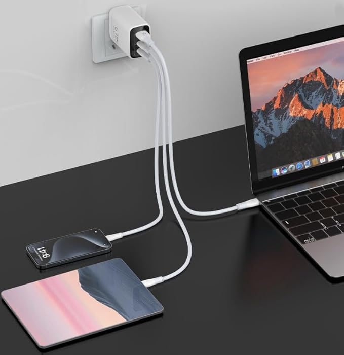 Fast 67W Dual USB-C Plus USB-A Charger - GaN Power Delivery - Fast Compact Power Adapter for Laptops, Smart Phones, Tablets and Thousands of Other Devices (Black, 67W)