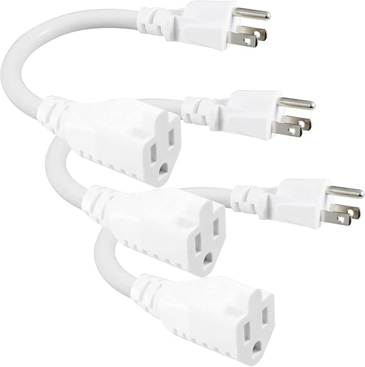 [3 Pack] White Short 3Prong Power Extension Cord - 6inch Mini Indoor Grounded Extension Cord,16AWG Small Electrical AC Extension Cord for Power Strip, 13amp Male to Female Household Extender Cable